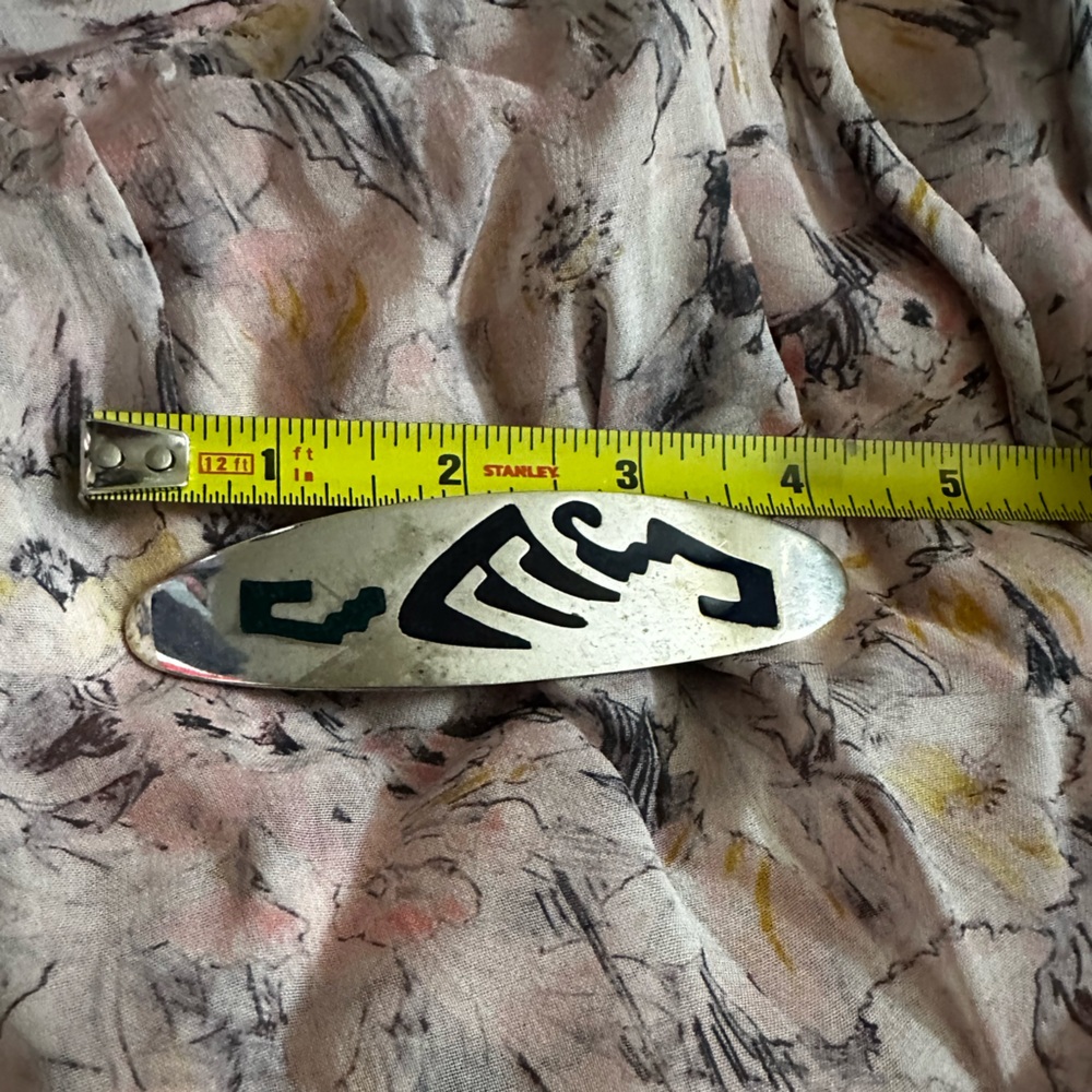 Signed Vintage Navajo Silver Blue Opal /Turquoise Inlay Hair Clip - Picture 11 of 11